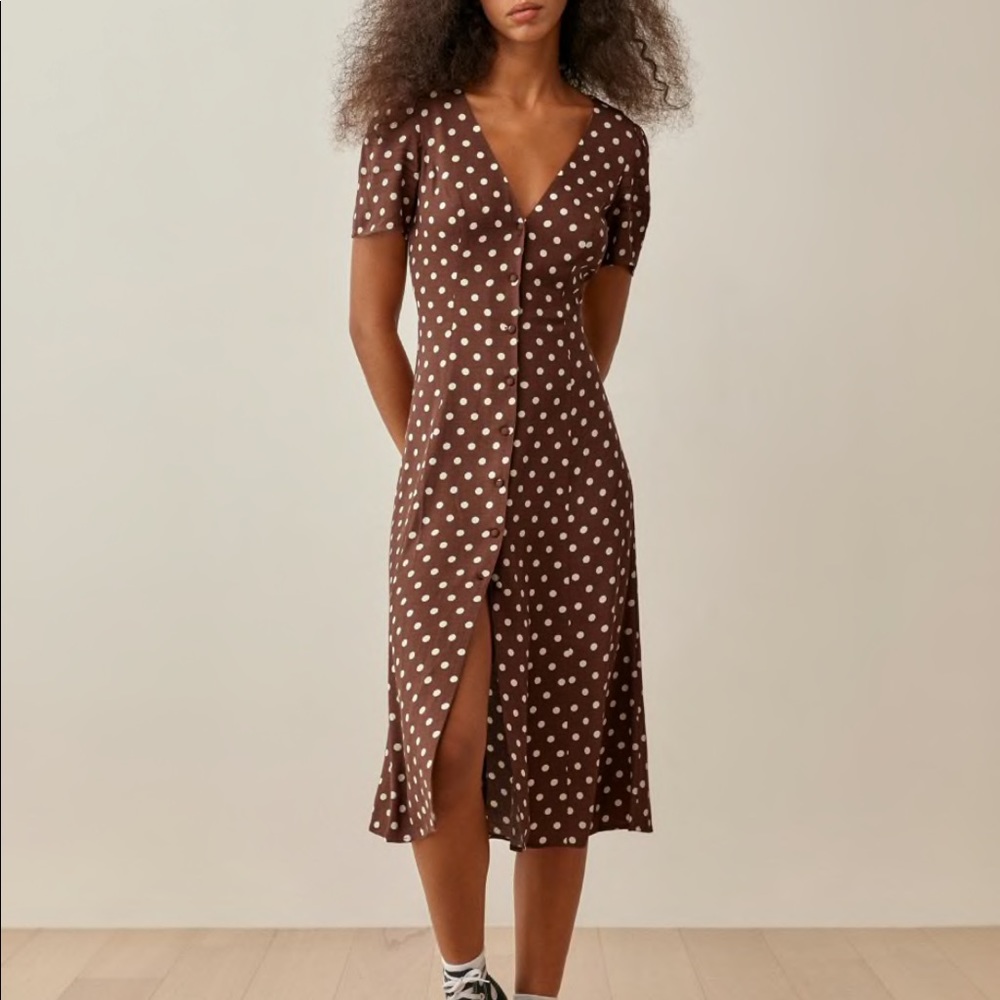 Reformation Locklin Au Lait Polka Dot Dress sz 10